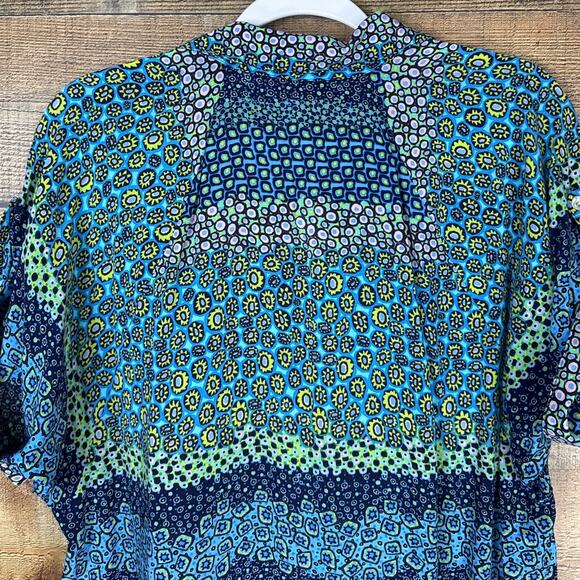 Josie Natori Button Down Short Sleeve Shirt Dress Blue Green Size Small - Picture 8 of 9